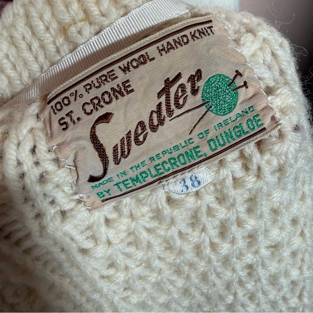 Vintage 1950’s hand knit Cable Knit Irish wool Cream Cardigan sweater fisherman - Picture 4 of 13